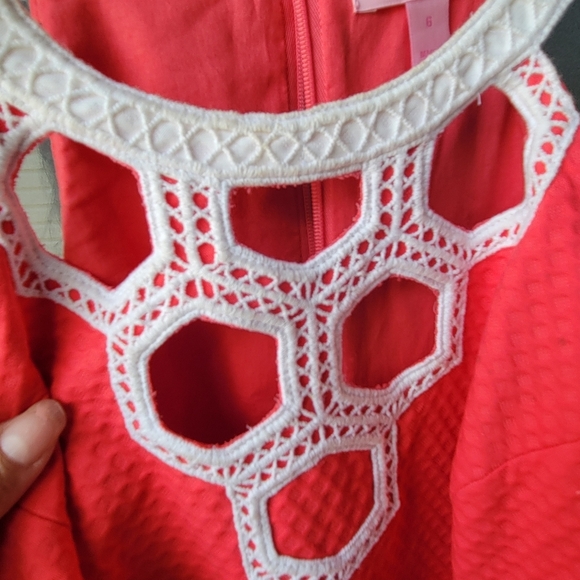 Lilly Pulitzer Tank Top Size 6 Coral Color White Embroidered Lined Back Zipper - Picture 9 of 11